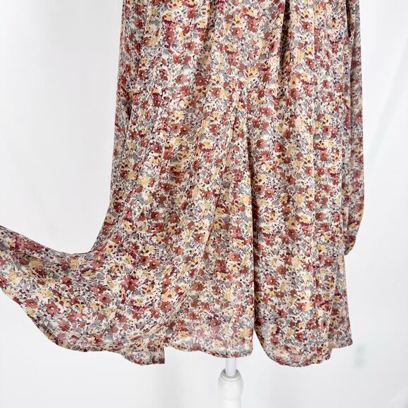Storia Women's Georgette Boho Ditsy Floral Mini Dress Medium Brown Taupe - Picture 6 of 15